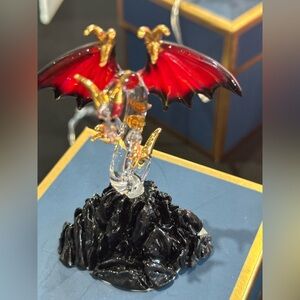 Glass Dragon Figurine with Red and Gold Accents. Glass Baron Scary Dragon